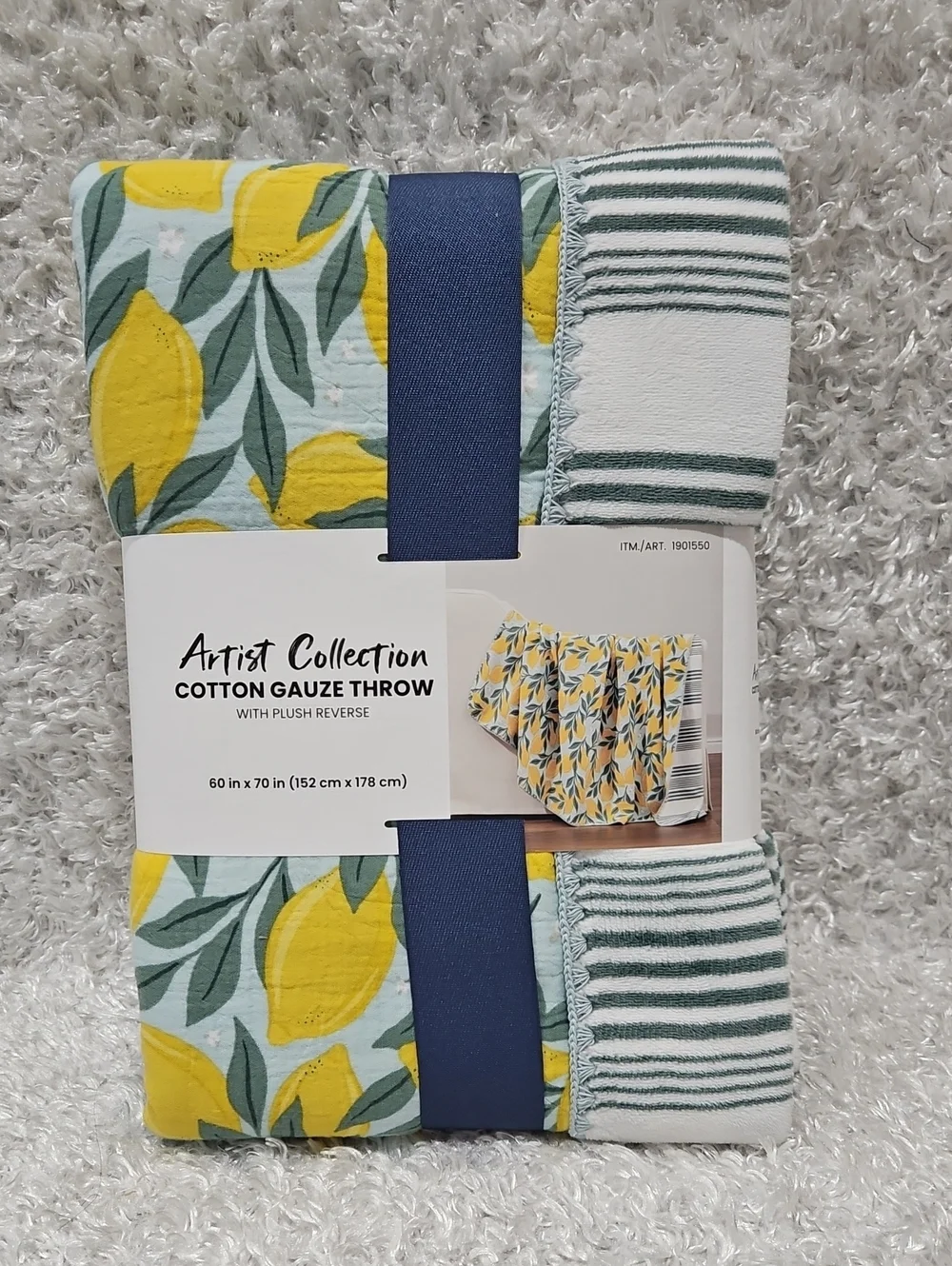 Cotton Plush Throw - Berkshire Artist Collection Yellow Lemon Print